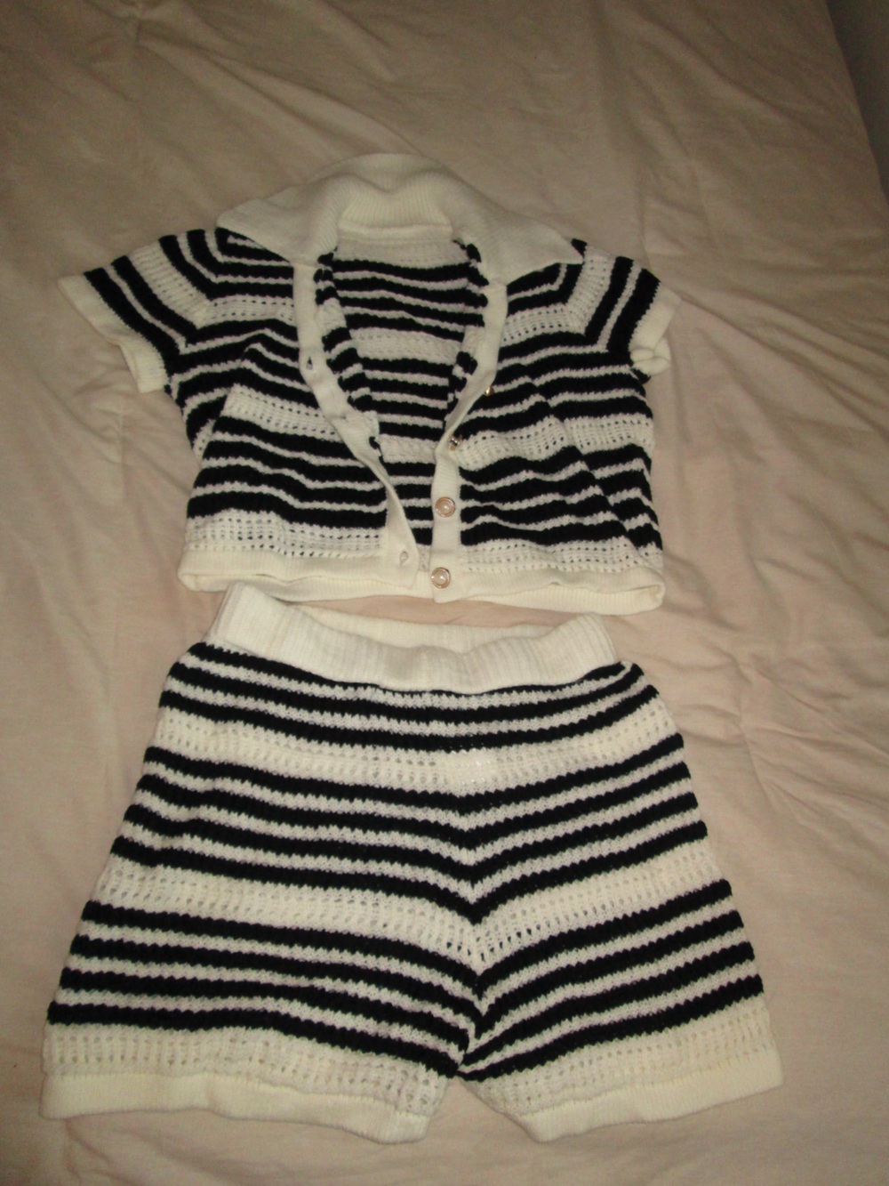 Black and White Striped Crochet Two-Piece Set